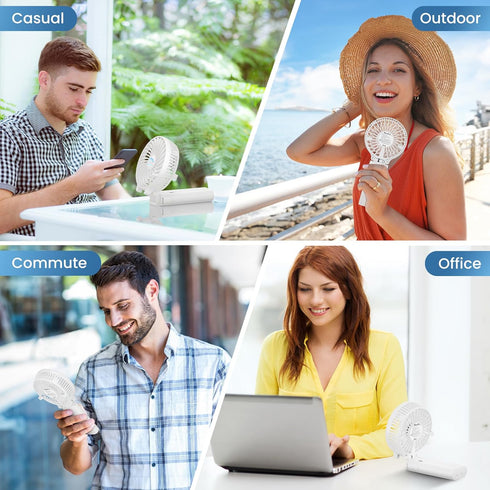 HandFan 5200mAh Portable Handheld Fan, Foldable, Battery Operated, 3 Speeds, 5-20H Working Time, White