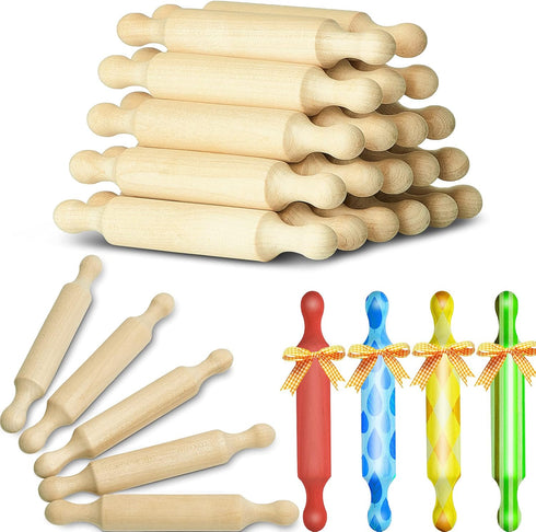 Suclain 20 Pcs Wooden Mini Rolling Pin Long Kitchen Baking Small Dough
