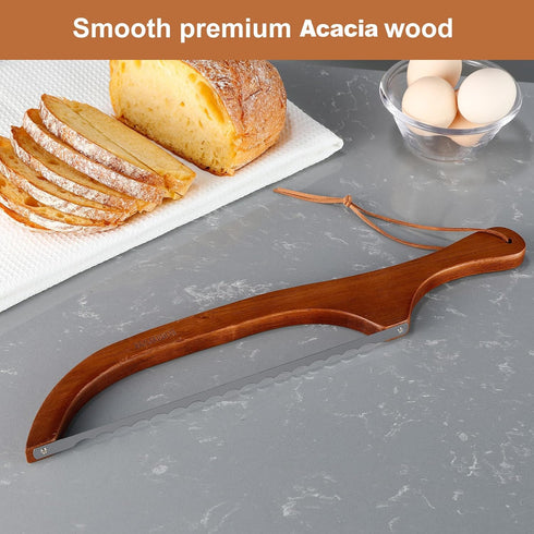 Bread Knife for Homemade Bread, Sourdough bread knife, 15.7" - Serrated knife for Homemade Bread, Baguettes and More Cuts Thin,Bow Design Bread knife Easy to Cutting Even Slices.(Acacia,1) by RAPSAKEMOH