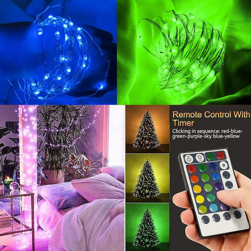 50 16.4Ft 2 Pack TenSteed Fairy Lights Battery Operated Twinkle Lights with Multicolor Changing, LED, Silvery Copper