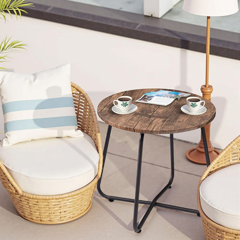 17.7 inch VECELO Small Round Outdoor Side Table,Patio End Table,Waterproof Wood Table with Weather Resistant Steel