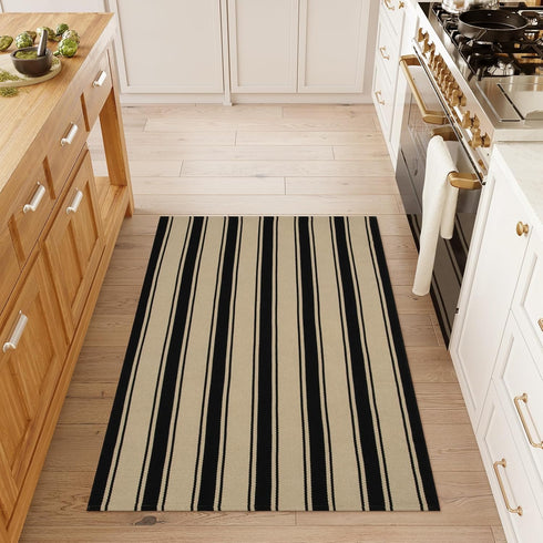 Striped Outdoor Rug 3'x5', Cotton Hand Woven Washable Reversible Layered Door Mat for Entryway Home
