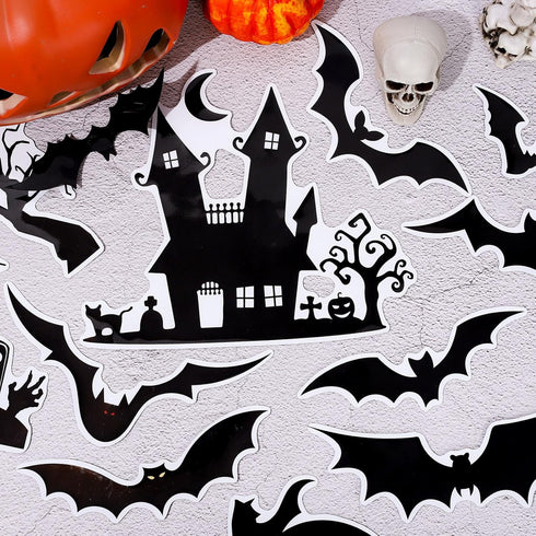 Whaline 16Pcs Halloween Refrigerator Magnets, Black Bat Stickers, Happy Halloween Decorative for Locker, Home, Garage