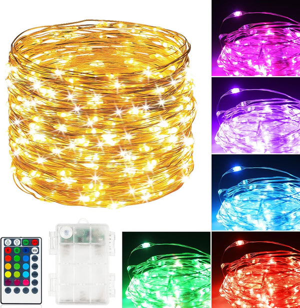 39Ft 120 LED Fairy Lights Battery Operated, RGB Color Changing String Light