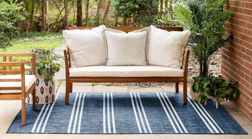 Unique Loom Anguilla Outdoor Collection Area Rug, Blue/Ivory, 2' x 3' 1' Rectangle