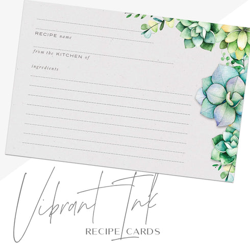 48 Succulents Recipe Cards, 4x6 inches, Water Resistant