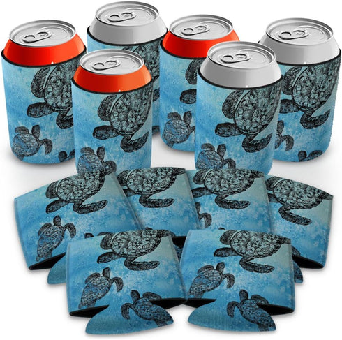 WIRESTER Can Cooler Sleeves for Soda Beer, 6 Pack - Ocean Sea Turtle Design
