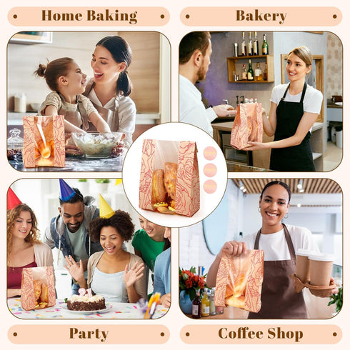 50 Pack 500pcs Packaging 14x8.3x3.2 Bread Bags Bulk for Homemade Bread Kraft Sourdough Bread Bags with Love Stickers