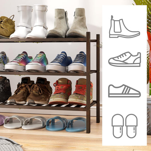 Closet, 3-Tier Closet viewcare Shoe Rack for Bamboo Wood Shoe Racks, Stackable | Beautiful | Natural | Functional |