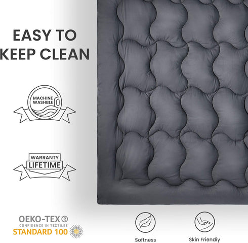 SLEEP ZONE Twin Mattress Topper Cooling Pad Cover, Fluffy Down Alternative, 8-21 Inch Deep Pocket, Twin Gray