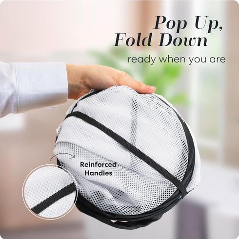 Popup and Collapsible Foldable Laundry Basket - Durable Mesh Material, Easy Carry Handles, Great Hamper for College