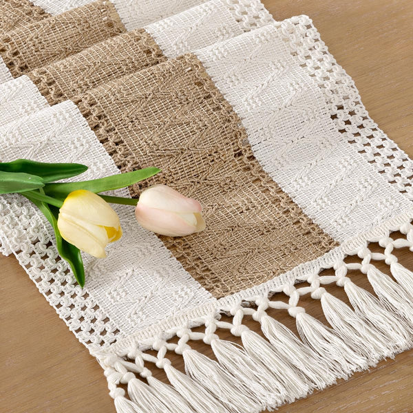 Socomi Boho Table Runner Summer Farmhouse Rustic Dining Kitchen Centerpiece Decor Small