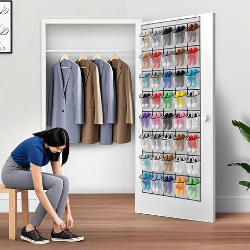 Hualleko 40 20 Large Mesh Pocket Over the Door Shoe Organizer,Hanging Shoe Rack for Door, Shoes Organizer Hanger