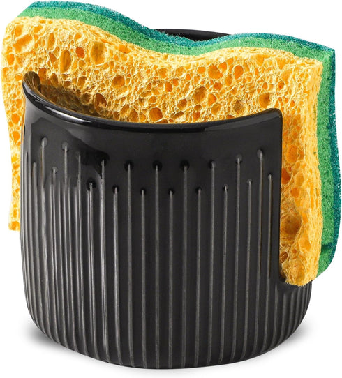 Ceramic Sponge Holder for Kitchen Sink, Scrub Sponge Dish Rack, Farmhouse Compact
