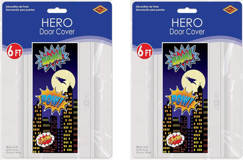 Beistle Hero Door Covers 2 Piece, 30" x 6', Multicolor
