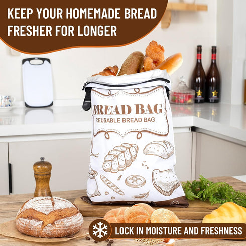 2 Packs Bread Bags, Bread Bags for Homemade Roti, Reusable Sourdough Storage Bag With Zipper, Large Freezer Container