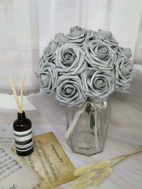 D-Seven Artificial Flowers - 30PCS Real Looking Fake Roses with Stem for DIY Wedding Bouquets