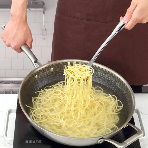 Pleafind Spaghetti Spoon, One-Piece Stainless Steel Pasta Server with Comfort Grip Design, 13-Inch Silver Scoop