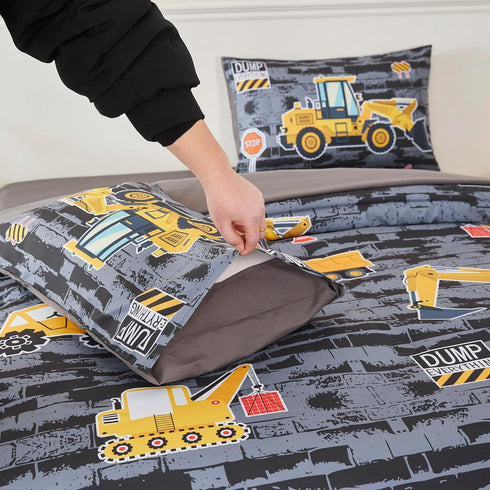 Set Set Sets 1 2 RYNGHIPY Construction Truck Bedding Excavator Tractor Bed for Boys Bedroom Kids Comforter