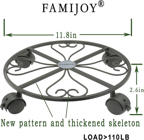FAMIJOY 2 Pack Caddy,12 Inch 4 360 (12 Inches, Metal Plant Plant Stand Round Plant Roller with Lockable Caster Wheels