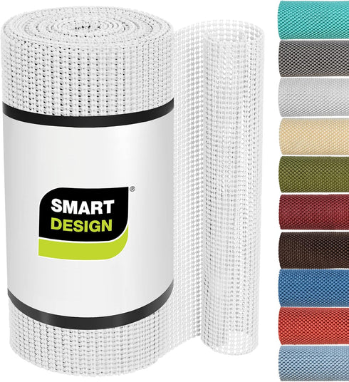 Smart Design Classic Grip Shelf Liner - Non Adhesive Home Organization Liners - Strong Grip, Easy Clean, White