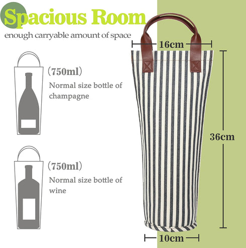Tirrinia Insulated Single Wine Gift Tote Bag, Padded Thermal Wine Bottle Carrier for Travel, Picnic, Blue Stripe