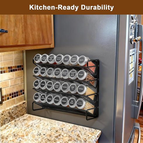 28 386 4 Set, 13.2'' 9.8 UVIAHOMI Magnetic Spice Rack Organizer for Refrigerator with Spice Jars, Spice Labels, Hook