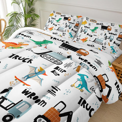 Set Set,Construction Set Set, Set Boys Excavator Comforter Full,Cartoon Bedding Comforter for Teen,Dinosaur Truck Quilt