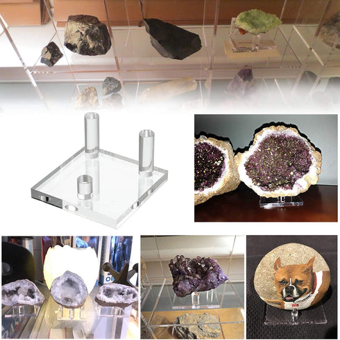 Hipiwe Clear Acrylic Display Stand - Three-Peg Display Easel Stands for Fossil Coral Geodes Rock Mineral Collectibles,