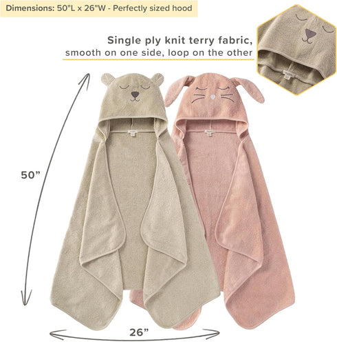 Burt's Bees Baby Toddler Hooded Animal Character Towels Organic Cotton, Unisex Bath Essentials, Soft Nursery Towel