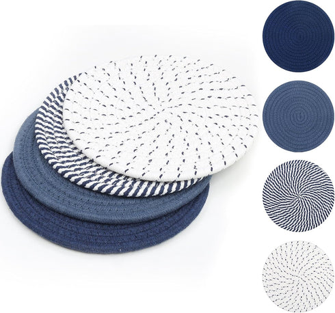 SHACOS 8 Inches Trivets for Hot Dishes - 4 Pieces Cotton Mats for Kitchen Countertops and Heat-Resistant Pot Holders