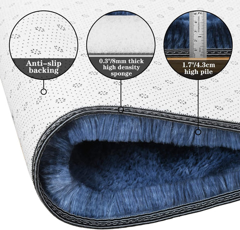 6x9 duduta ft Navy Blue Rectangle Fluffy Rug, Tie-Dyed Shag Fuzzy Plush Rectangle Carpet for Bedroom Nursery Living