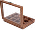 12 1 Ajuny Wooden Spice Box - Masala Dabba Organizer with Glass Lid on Top, Removable Compartments and Designer Spoon