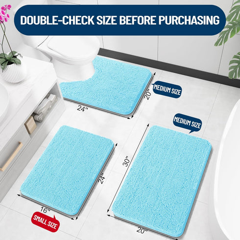 OLANLY Bathroom Rugs 30x20: Extra Soft Absorbent Chenille Bath Mats, Non-Slip, Quick Dry, Machine Washable Sky Blue