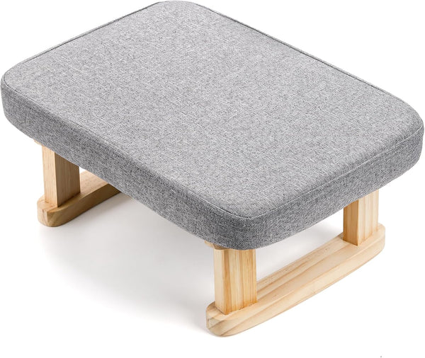 Lawei Small Footstool Ottoman, Rectangle Fabric Foot Stool Rest with Wooden Legs