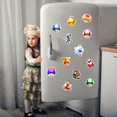 Mushroom Fridge Magnet (12 Pack), Funny Super Game Bumper Decoration for Office Cabinets, Flexible Reusable Vinyl
