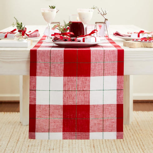 Solino Home Linen Christmas Plaid Table Runner 36 Inches - 100% Pure