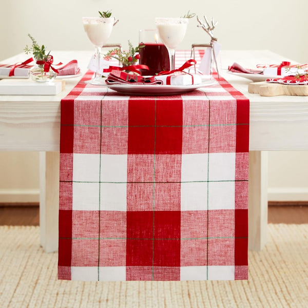 Solino Home Linen Christmas Plaid Table Runner 36 Inches - 100% Pure