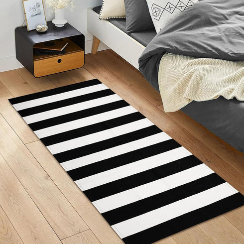 IOHOUZE 2x4.3 Black White Striped Rug, Washable Front Door Mat for Outdoor and Indoor Decor