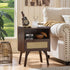 Lerliuo Rattan Nightstand, Bedside Table with Drawer Open Shelf, Cane Accent Side End Table with Solid Wood Legs