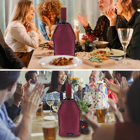 Portable Wine Cooler Sleeve, Reusable Chiller for 750ml Standard Size Bottles, Burgundy