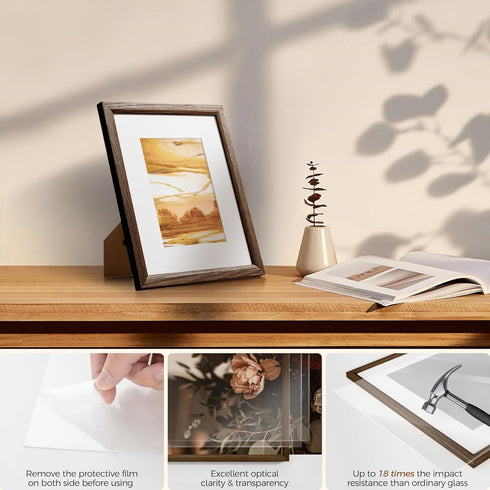 5x7 5x7 4x6, 3 Pack) Fun Memories Oak Picture Frame for Wall, Frame with Matted to Solid Wood Picture Frames for Wall