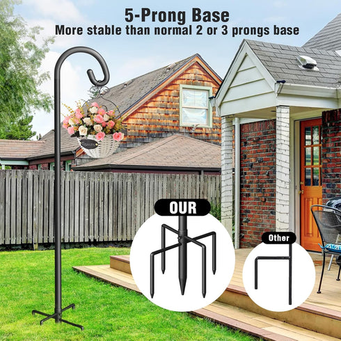 Surprizo 5 Shepherd Hook for Outdoor, Heavy Duty Bird Feeder Pole with Prong Base, Adjustable Height Bird Feeder Stand