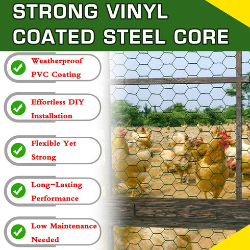 Yardbliss Wire12inx150ft, Chicken Premium Chicken Wire Fencing, Chicken Wire Mesh, Green PVC Coated Metal Wire Fence