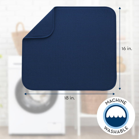 S&T INC. Dish Drying Mat, Highly Absorbent Microfiber Kitchen Counter Mat, Large 16" x 18", Navy