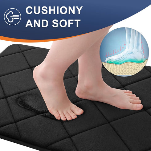 OLANLY Memory Foam Bath Mat 30x20, Ultra Soft Absorbent Bathroom Rug, Machine Washable Black Bath Carpet