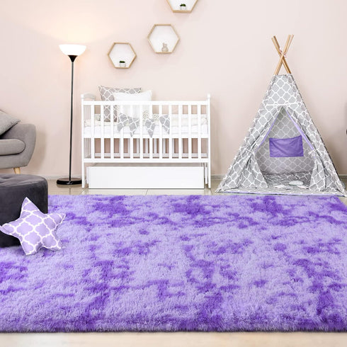 5x8 FlyDOIT Purple Tie-Dyed Large Rugs for Living Room, Feet Shaggy Rug Fluffy Throw Carpets, Ultra Soft Plush Modern