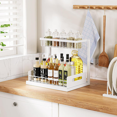 VUSIGN 2 Pack Under Sink Organizer and Storage, Pull Out Sink Shelf, Slide Out Cabinet Organizer for Kitchen Bathroom