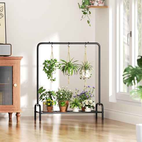 Josmimic 40'' 3 Plant Stand Outdoor Tall Plant Shelf For Patio Metal Plant Rack Flower Pot Clearance With Hooks