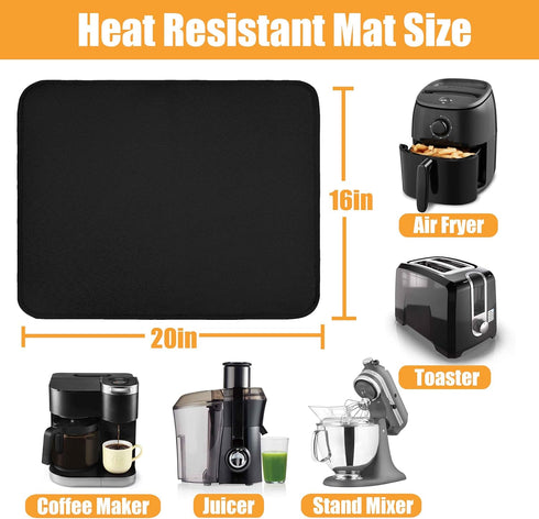 Heat Resistant Mats for Countertop - Fireproof 16x20in Mats for Air Fryer, Kitchen Protector for Appliances (2PCS)